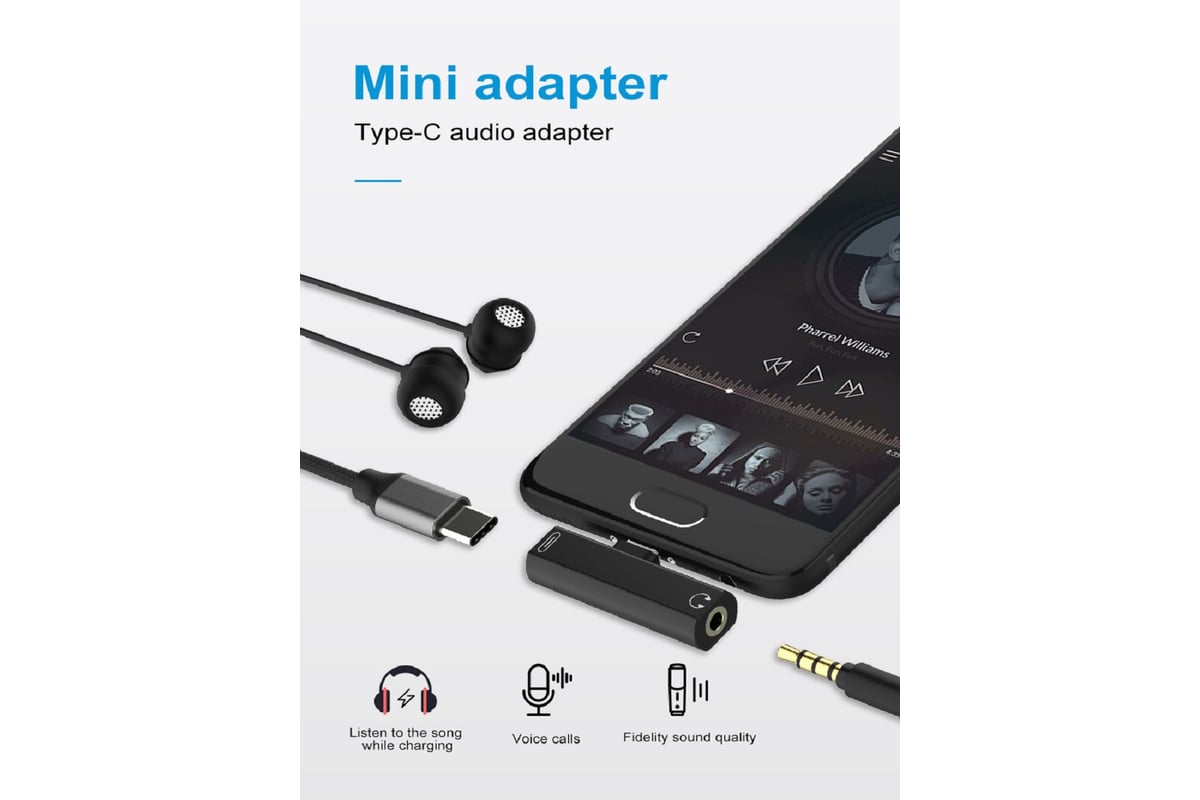 Переходник USB GCR Type C - 3.5mm mini jack + TypeC черный VIV52I247 -  выгодная цена, отзывы, характеристики, фото - купить в Москве и РФ