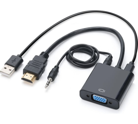 Переходник GoPower HDMI (m)-VGA (f) с питанием со звуком черный Premium Zip-Lock c подвесом 00-00027496