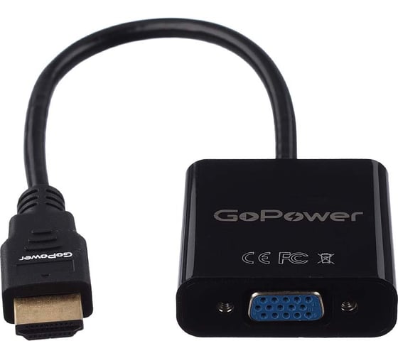 Переходник GoPower HDMI (m)-VGA (f) с питанием со звуком черный Premium Zip-Lock c подвесом 00-00027496