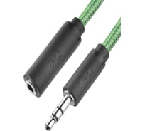 Удлинитель аудио jack 3,5mm M/F GCR 0.5m зелёный нейлон, чёрные коннекторы VIVSTIM8202-0.5m