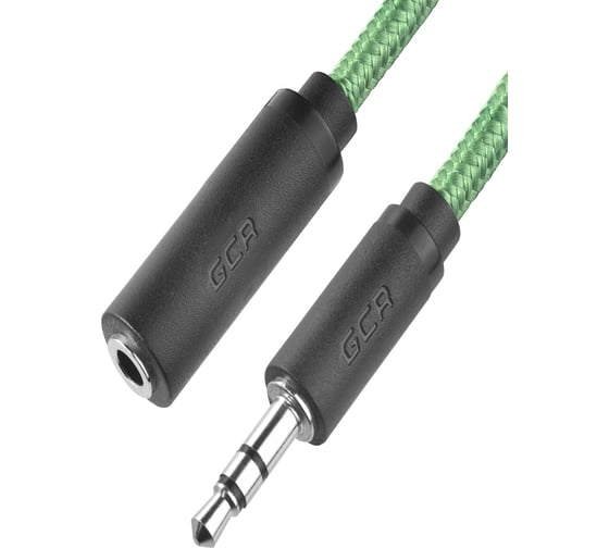 Удлинитель аудио jack 3,5mm M/F GCR 0.5m зелёный нейлон, чёрные коннекторы VIVSTIM8202-0.5m