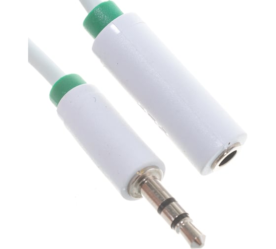 Удлинитель аудио jack 3,5mm-jack 3,5mm M/F GCR 1.5m белый, зелёная окантовка VIVSTIM1662-1.5m