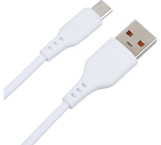 Кабель GoPower GP01M USB (m)-microUSB (m) 1.0м 2.4A ПВХ белый 00-00018563