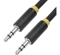 Кабель аудио jack 35mm-jack 35mm GCR 1.0m чёрный нейлон, жёлтая окантовка VIVAVIC8114-1.0m
