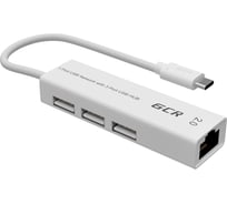 Разветвитель на 3 порта GCR сетевой адаптер белый Type C 3.1- Ethernet RJ-45 F Lan Card + USB 2.0 VIVUCI2CL02