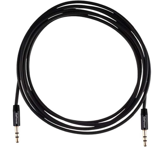 Кабель GoPower AUX Jack 3.5mm (m)-Jack 3.5mm (m) 2.0м TPE черный Premium Zip-Lock c подвесом 00-00027480