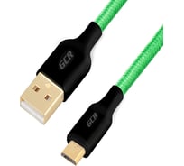 Кабель MicroUSB GCR 1,0m GOLD для Samsung ОS Android зелёный нейлон VIV50I990