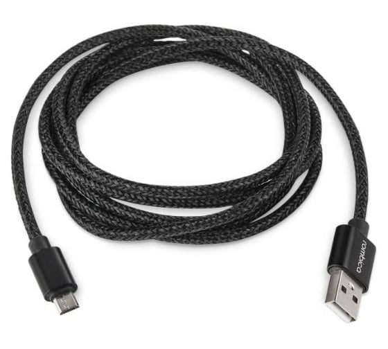 Кабель USB Rombica micro USB, текстиль, 2м, черный, Digital AB-04 1