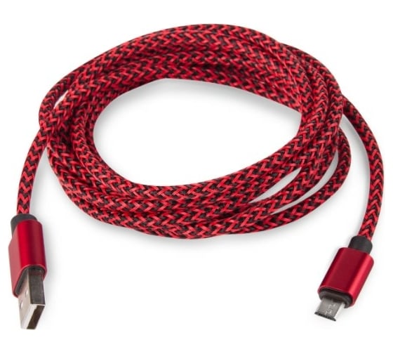 Кабель USB Rombica micro USB, текстиль, 2м, красный, Digital AB-04 1