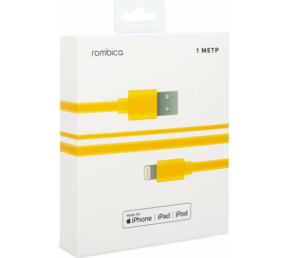 Кабель Rombica USB - Lightning MFI, ПВХ Плоский, 1м, желтый DIGITAL MR-01 CB-MR01Y