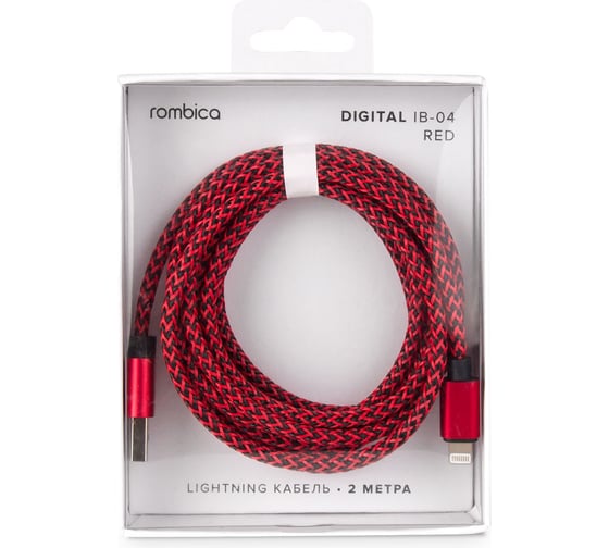 Кабель Rombica USB - Lightning, Текстиль, 2м, Красный Digital IB-04 CB-IB04R