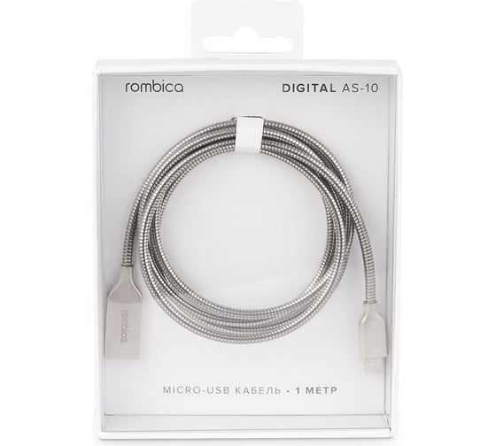 Кабель Rombica USB - micro USB, металл, 1м, серебряный Digital AS-10 CB-AS10