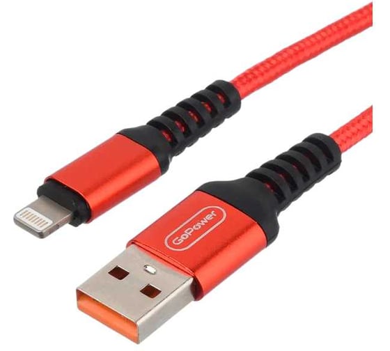 Кабель GoPower GP02L USB (m)-Lightning (m) 1.0м 2.4A нейлон красный 00-00022789 1