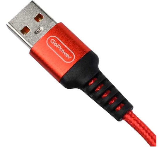 Кабель GoPower GP02M USB (m)-microUSB (m) 1.0м 2.4A нейлон красный 00-00022786