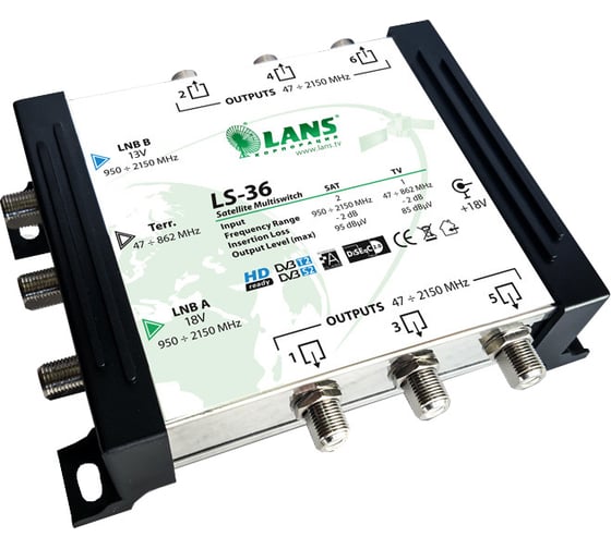 Переключатель LANS LCT LS 36,3х6 с ТВ входом, активный Л00002353 1