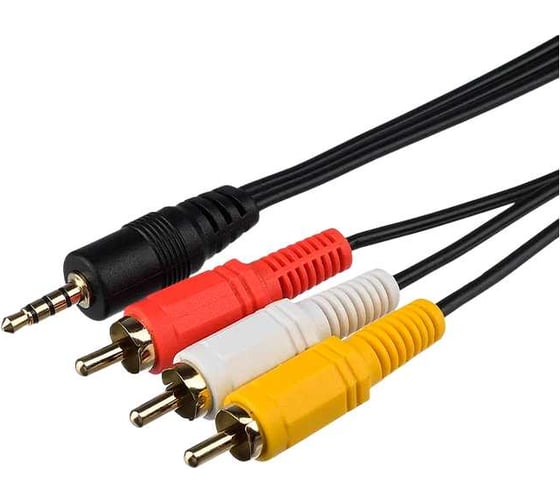 Кабель GoPower AUX Jack 3.5mm (m)-3xRCA (m) 1.0м ПВХ черный Premium Zip-Lock c подвесом 00-00027487