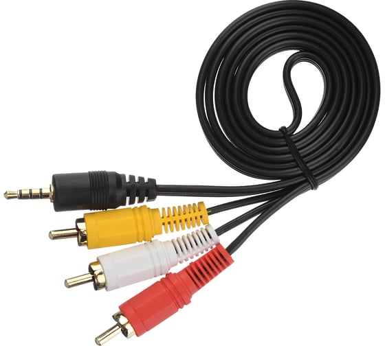 Кабель GoPower AUX Jack 3.5mm (m)-3xRCA (m) 1.0м ПВХ черный Premium Zip-Lock c подвесом 00-00027487