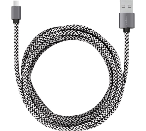 Кабель Rombica USB - USB Type-C, Текстиль, 2м, Черно-белый Digital CB-04 CB-CB04 1