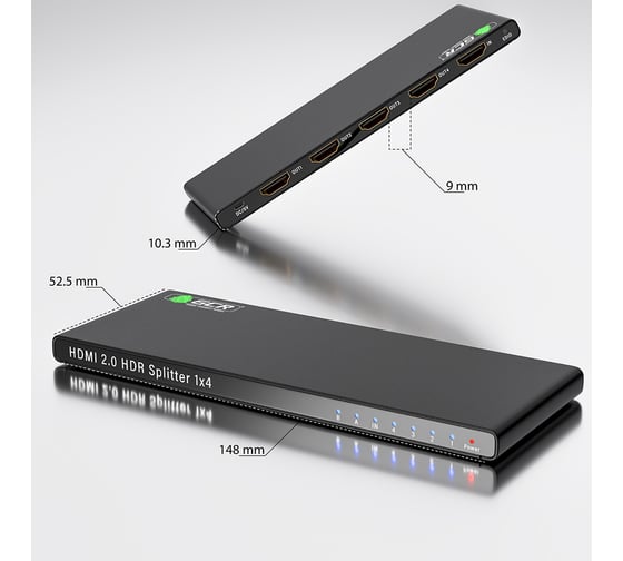 Разветвитель HDMI GCR v2.0 1 на 4 выхода 4Kx2K 60Hz 18Гбит/с чёрный VIVVKI4