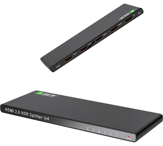 Разветвитель HDMI GCR v2.0 1 на 4 выхода 4Kx2K 60Hz 18Гбит/с чёрный VIVVKI4