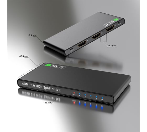 Разветвитель GCR HDMI v2.0 1 на 2 выхода 4Kx2K 60Hz 18Гбит-с чёрный VIVVKI2