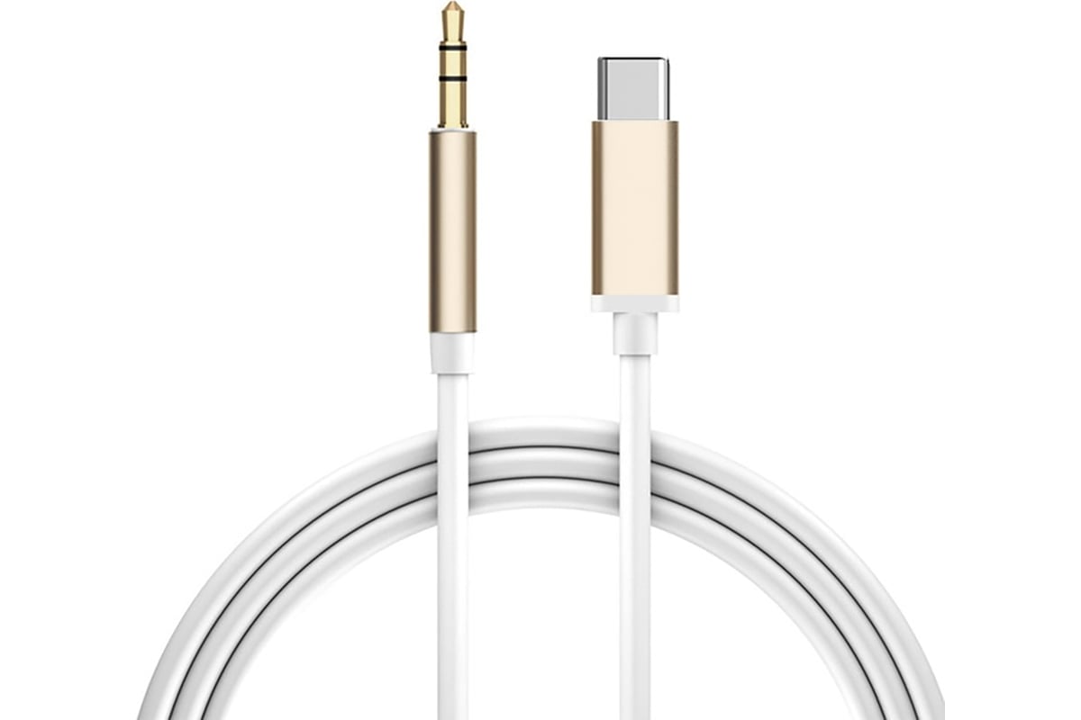 Аудио кабель GCR TypeC - AUX jack 3.5mm ультрагибкий белый золотой 1,0 ...
