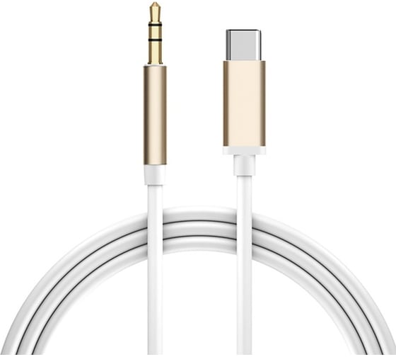 Аудио кабель GCR TypeC - AUX jack 3.5mm ультрагибкий белый золотой 1,0 м VIV52I325