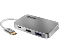 Адаптер-переходник GCR Type C на HDMI+ TypeC+ USB3.0-разветвитель на 3 порта серый VIVCHIC3USB