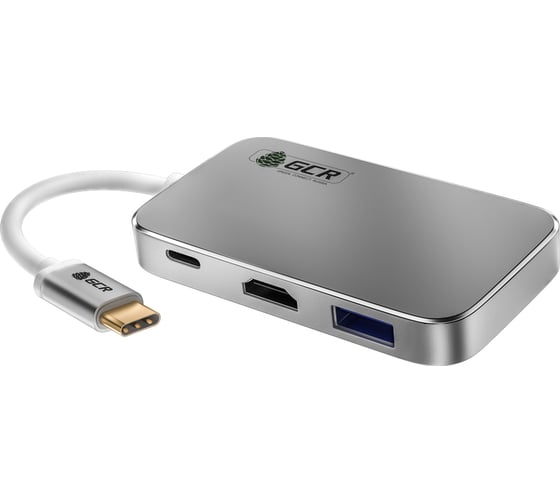Адаптер-переходник GCR Type C на HDMI+ TypeC+ USB3.0-разветвитель на 3 порта серый VIVCHIC3USB