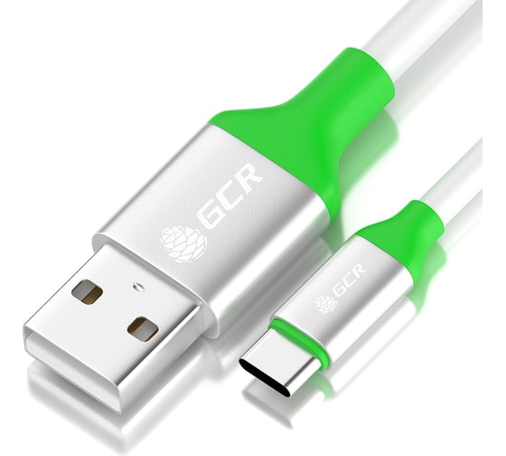 Кабель TypeC GCR 0.5m быстрая зарядка белый, AL корпус серебро, зелёный ПВХ VIV52I025 1