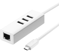 USB Type C -> Ethernet RJ-45 F Lan Card + USB 2.0-разветвитель GCR на 3 порта белый VIV52I343