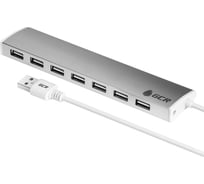 USB Hub 2.0 GCR на 7 портов 0.6m Plug&Play LED silver + разьем для доп питания серебристый VIVUHI217S