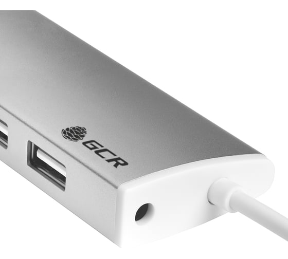 USB Hub 2.0 GCR на 7 портов 0.6m Plug&Play LED silver + разьем для доп питания серебристый VIVUHI217S