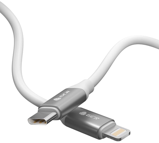 Кабель TypeC-Lightning GCR 0.5m быстрая зарядка белый силикон, AL корпус серебро VIV52I359 1