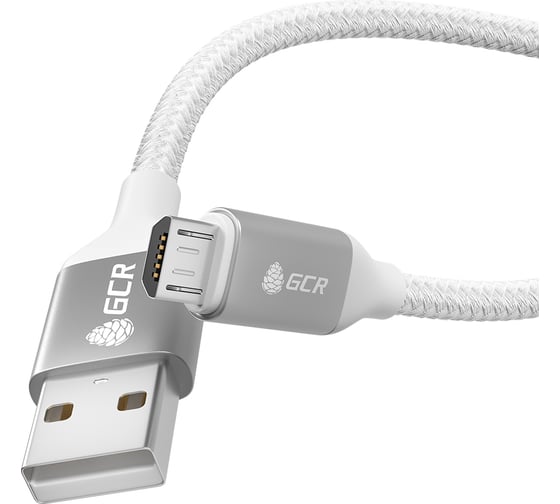 Кабель MicroUSB GCR QC 1.0m быстрая зарядка, белый нейлон, AL корпус серебро, белый ПВХ VIV52I468
