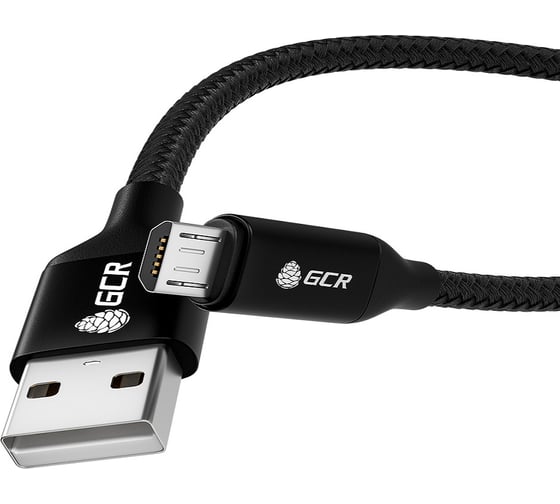 Кабель MicroUSB GCR QC 1.0m быстрая зарядка, черный нейлон, AL корпус черный, черный ПВХ VIV52I475 1