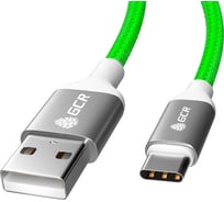 Кабель TypeC GCR QC 1.0m быстрая зарядка, зеленый нейлон, AL корпус серебро, белый ПВХ VIV52I497