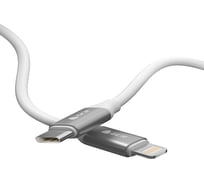 Кабель TypeC-Lightning GCR 1.0m MFI POWER DELIVERY быстрая зарядка, белый силикон, AL корпус серебро, белый ПВХ VIV52I360