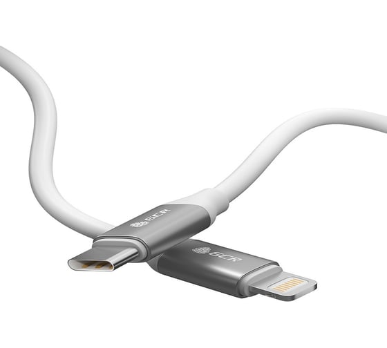 Кабель TypeC-Lightning GCR 1.0m MFI POWER DELIVERY быстрая зарядка, белый силикон, AL корпус серебро, белый ПВХ VIV52I360 1
