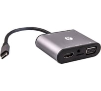 Адаптер VCOM USB 3.1 Type-C/M - HDMI+VGA+3XUSB+PD charging+TF+AUDIO, Aluminum Shell, CU425