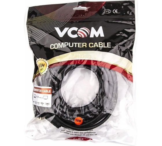 Кабель VCOM HDMI AM/DVI 24+1M, 10м, CU, 1080P@60Hz, 2F, CG484GD-10M