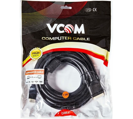Кабель VCOM HDMI AM/DVI 24+1M, 7.5м, CU, 1080P 60Hz, 2F, CG484GD-7.5M