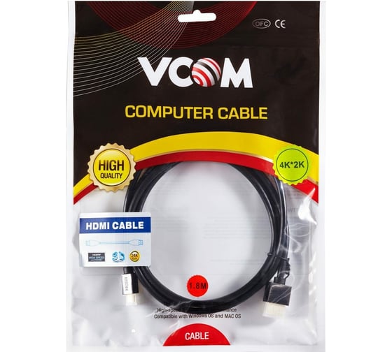 Кабель VCOM HDMI-19M - Micro HDMI-19M ver 2.0+3D/Ethernet,1.8m, металлические разъемы CG506AD-1.8M