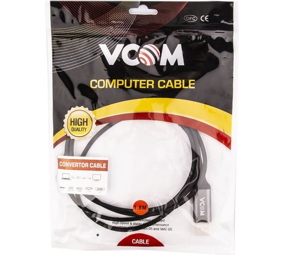 Кабель-адаптер VCOM USB 3.1 Type-C/m - DisplayPort/m 4K 60Hz, 1.8m, Aluminium Shell, CU422MC-1.8M
