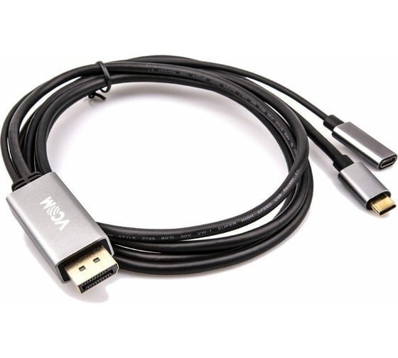Кабель-адаптер VCOM USB 3.1 Type-C/m - DisplayPort/m 4K 60Hz, 1.8m, PD, Aluminium Shell, CU422MCPD-1.8M 1
