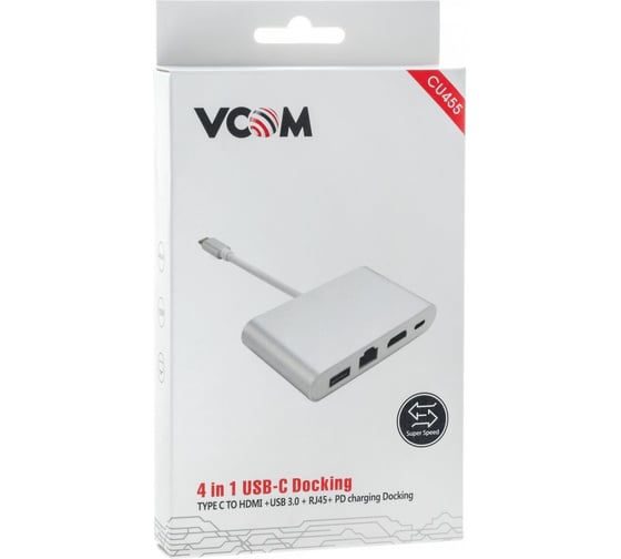 Кабель-адаптер VCOM USB 3.1 Type-C/M - HDMI+USB3.0+RJ45+PD charging CU455
