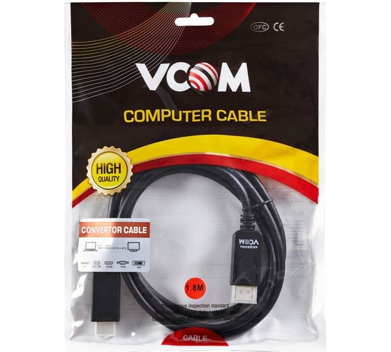 Кабель-переходник VCOM DisplayPort M - HDMI M, 4K 60Hz, 1.8m CG609-1.8M