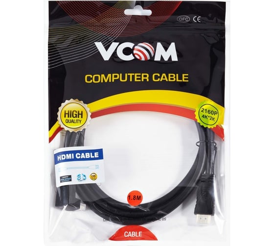 Кабель VCOM HDMI=HDMI-угловой коннектор 90 градусов, 1.8м, 2.0V CG523-1.8M