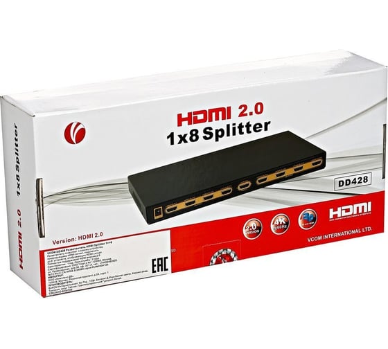 Разветвитель VCOM HDMI Spliitter 1=8 2.0v, DD428