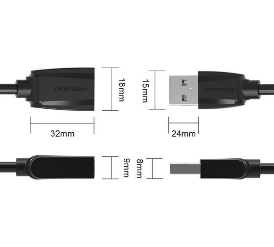 Кабель-удлинитель Vention USB 2.0 AM/AF - 0,5м Black Edition VAS-A44-B050